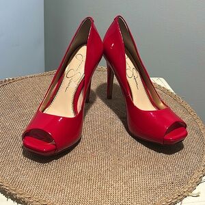 👠 Jessica Simpson 
Bright Candy Red Peep Toe Heels 😍